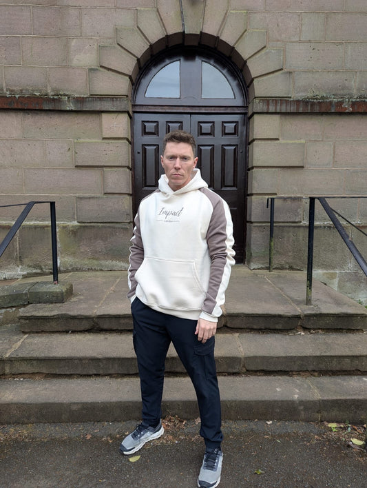 Oversized Off White Hoodie with Brown Sleeves