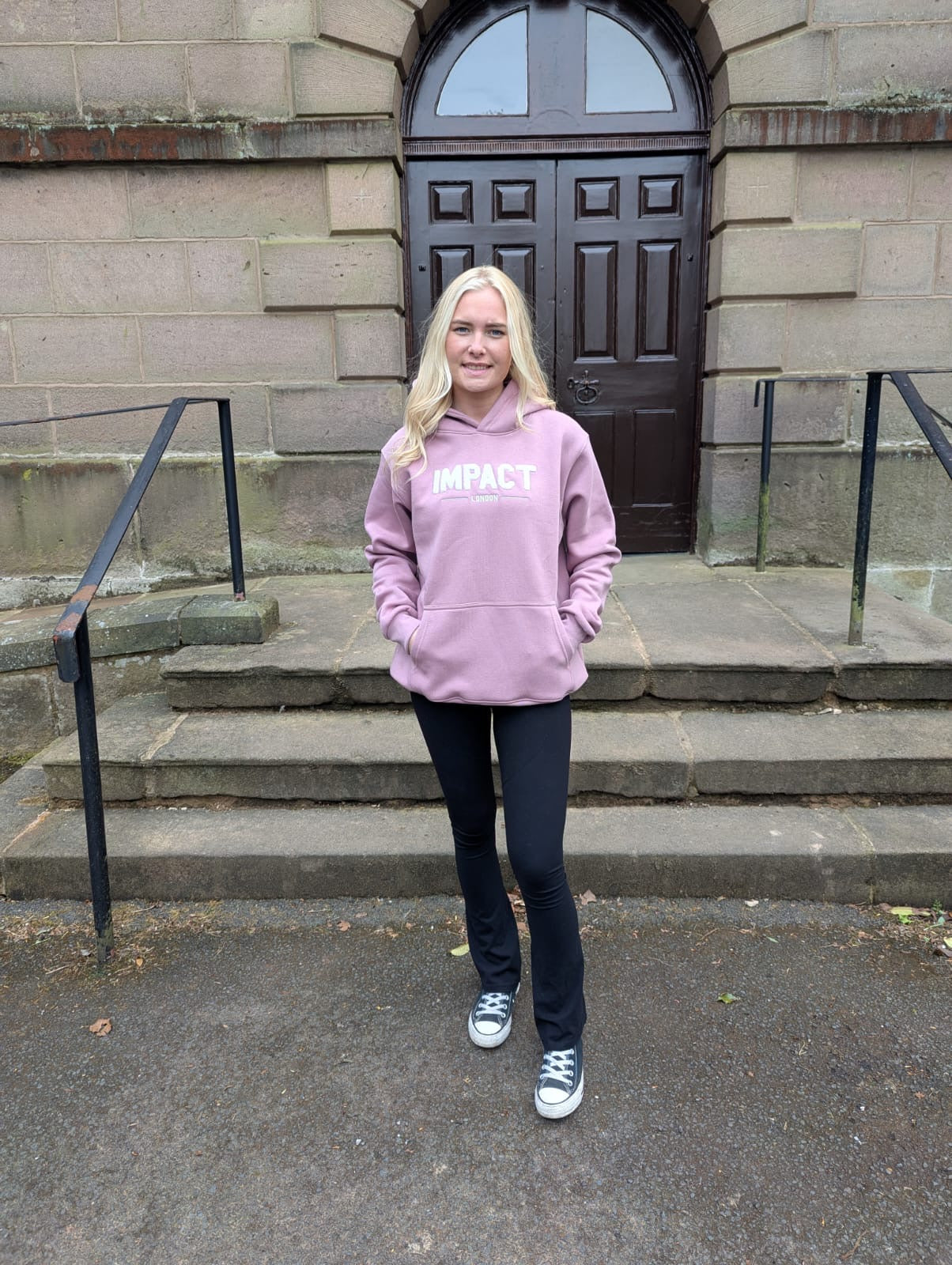 Oversized Salmon Pink Hoodie with White Chenille Logo