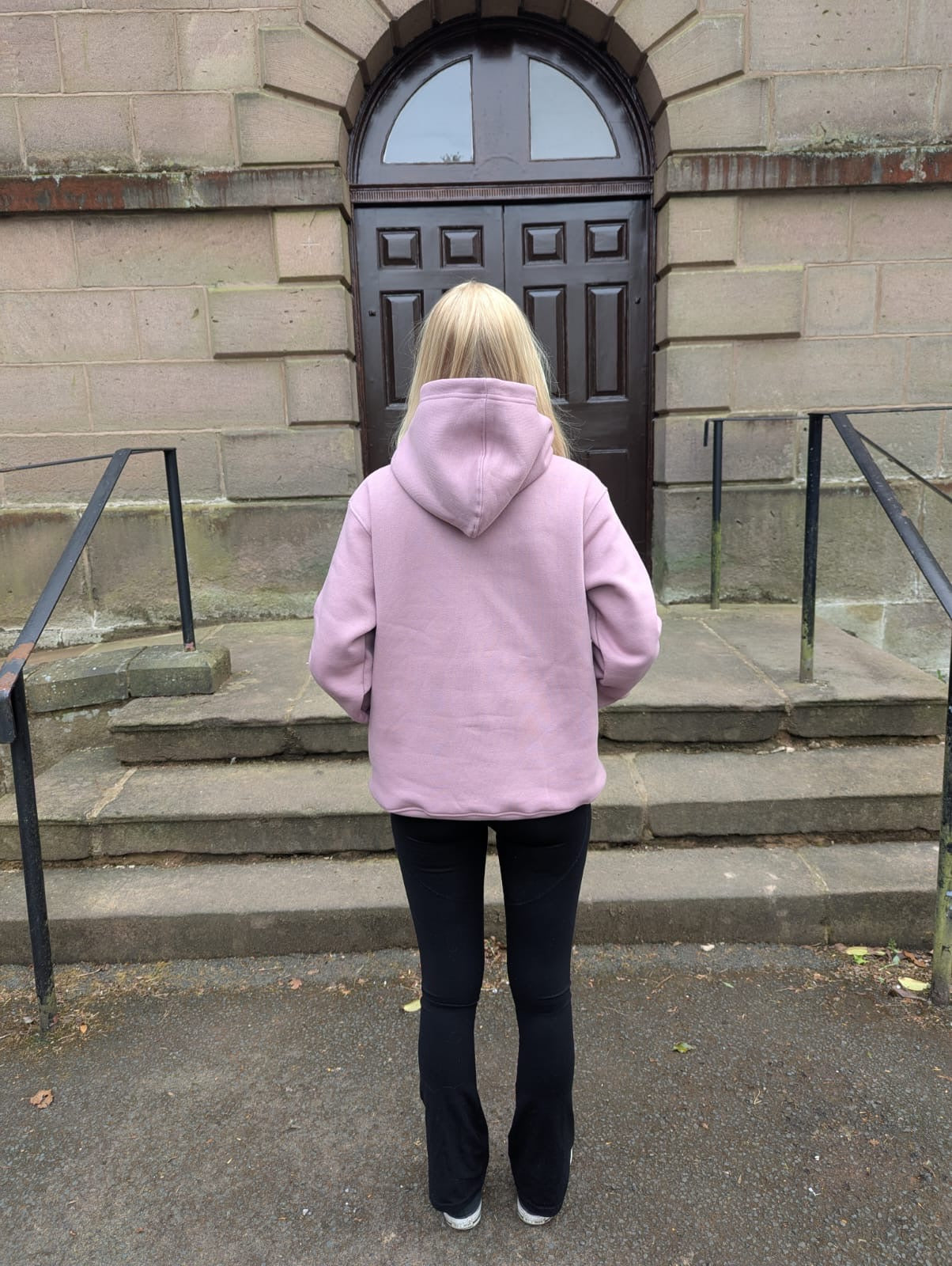 Oversized Salmon Pink Hoodie with White Chenille Logo