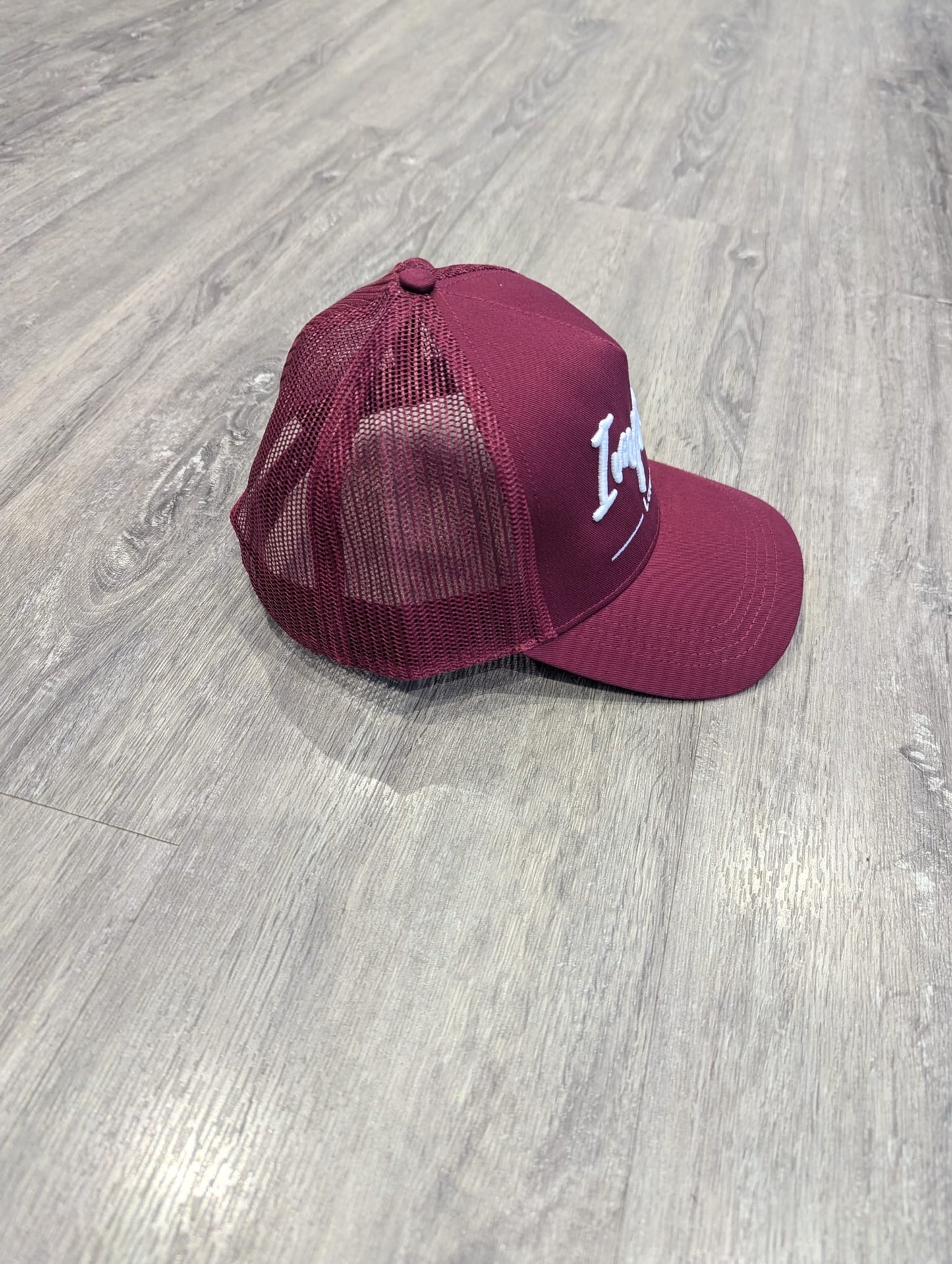 Unisex Maroon Trucker Cap – White 3D Embroidered Logo