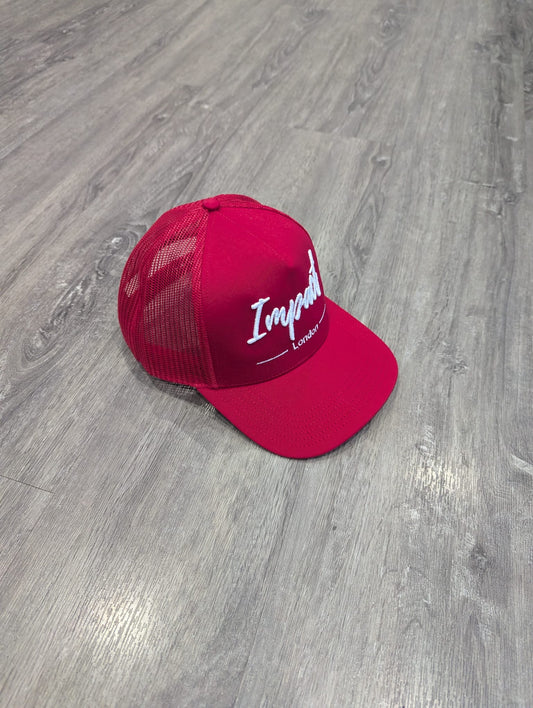 Unisex Red Trucker Cap – White 3D Embroidered Logo