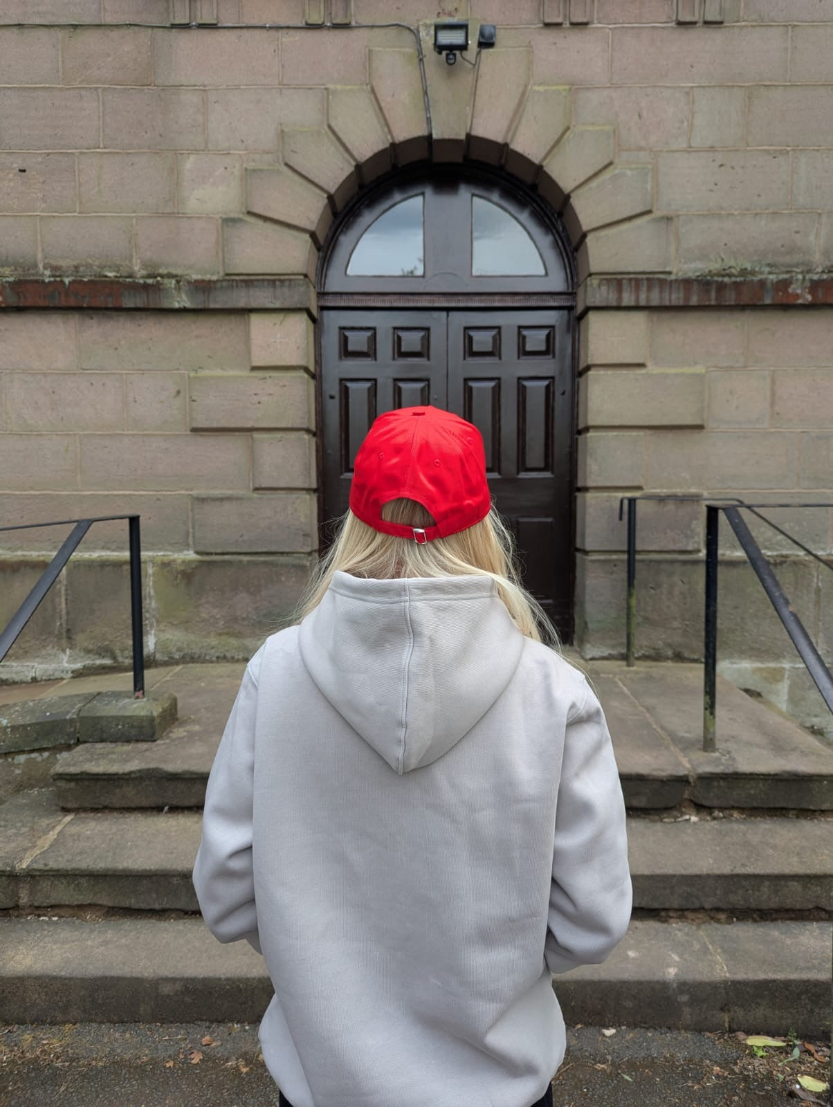 Red Strapback Cap with White Embroidered Logo