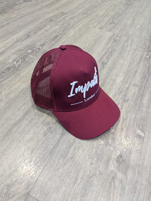 Unisex Maroon Trucker Cap – White 3D Embroidered Logo