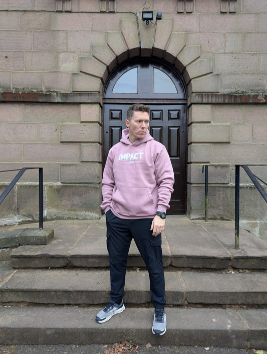 Oversized Salmon Pink Hoodie with White Chenille Logo