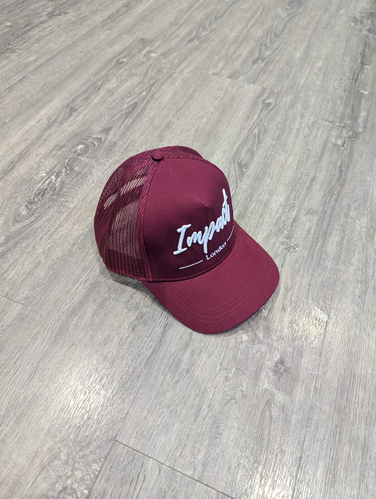 Unisex Maroon Trucker Cap – White 3D Embroidered Logo