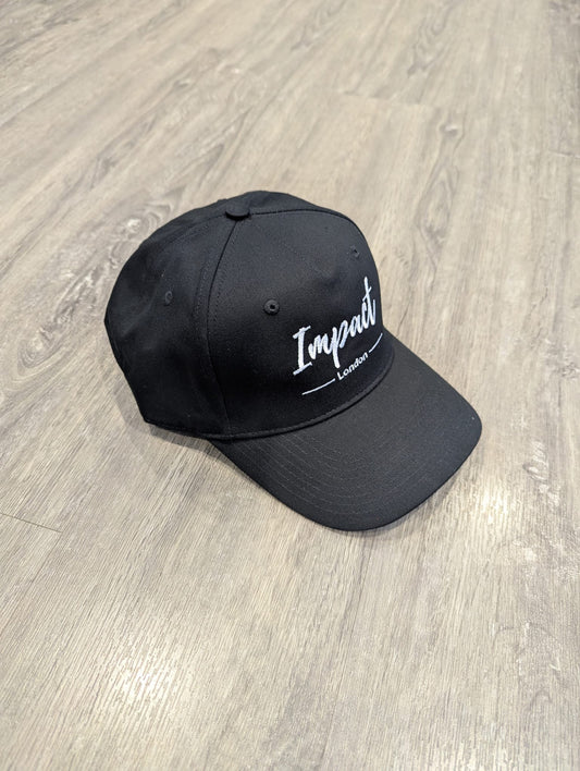 Black Strapback Cap with White Embroidery Logo