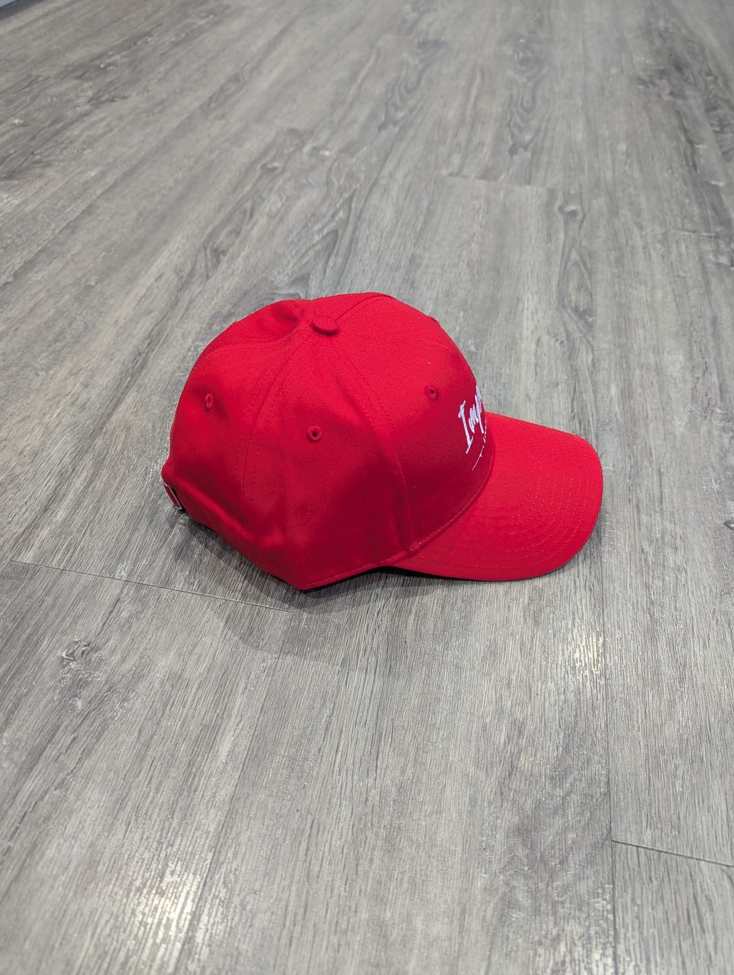 Red Strapback Cap with White Embroidered Logo