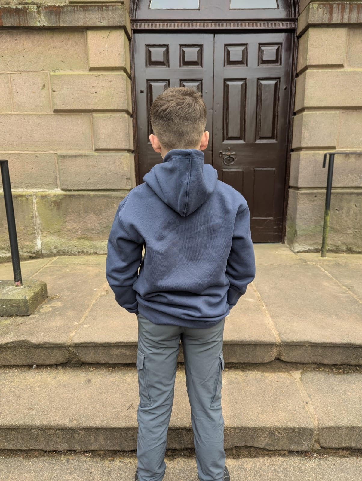 Children's Navy Blue Hoodie with Grey Embroidered Logo