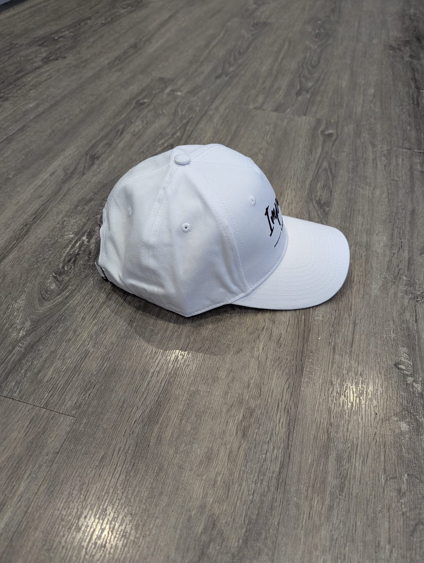 White Strapback Cap with Black Embroidery Logo