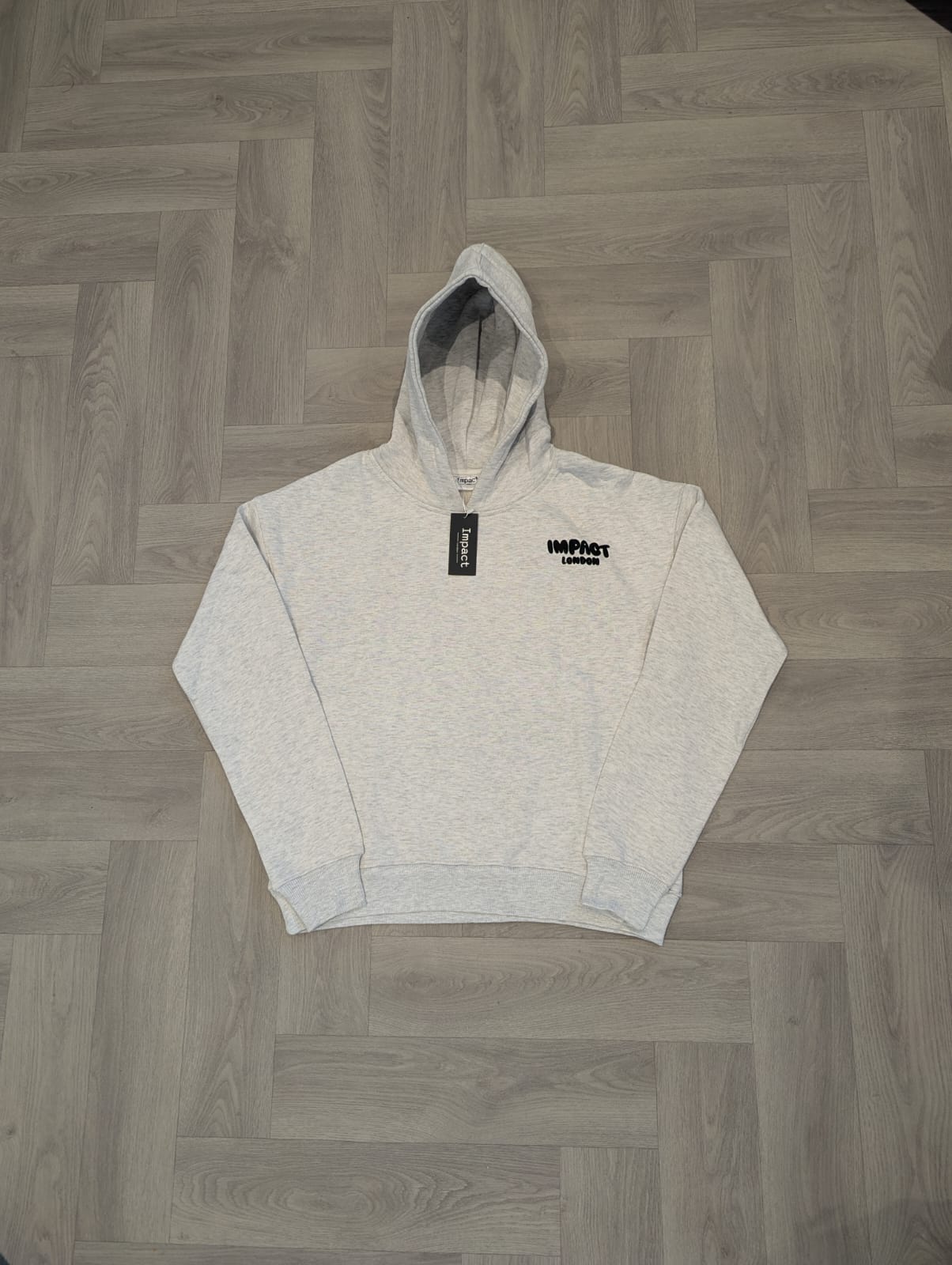 Light Grey Hoodie with Black Puff Print