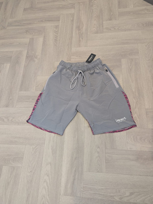 Unisex Grey Shorts with Pink Textured Panel