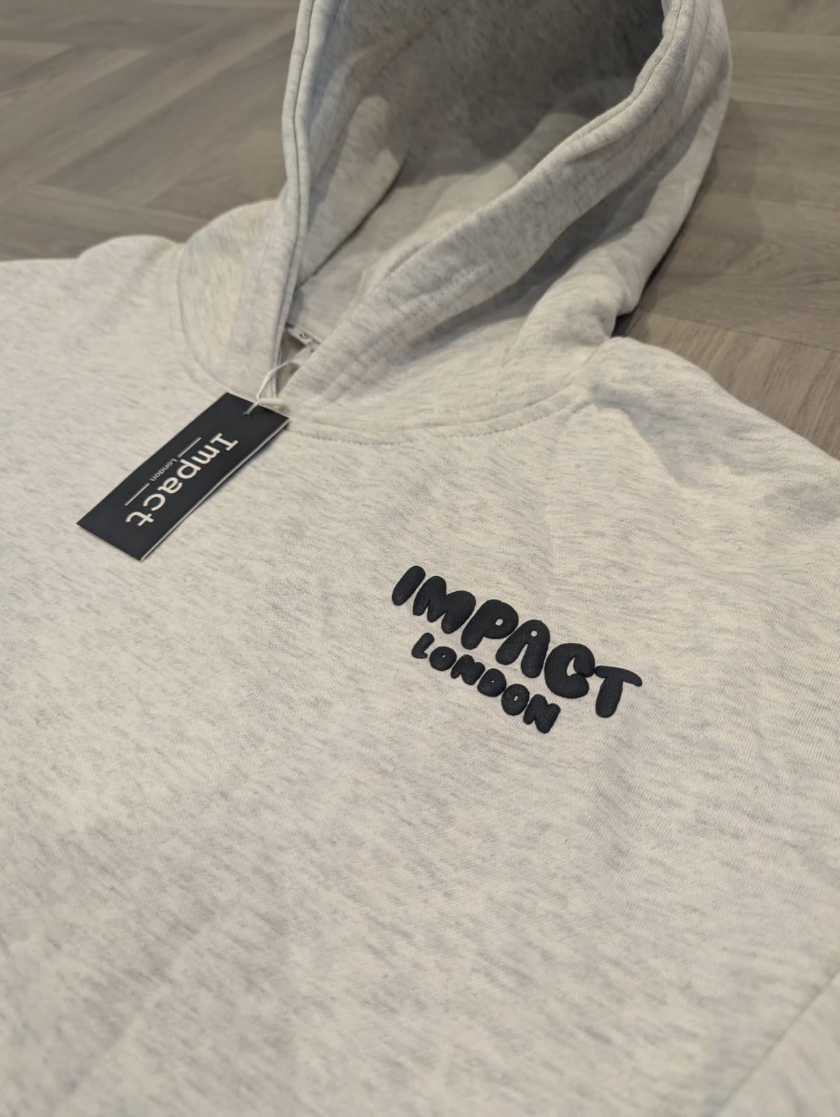 Light Grey Hoodie with Black Puff Print