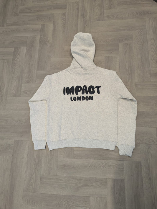 Light Grey Hoodie with Black Puff Print