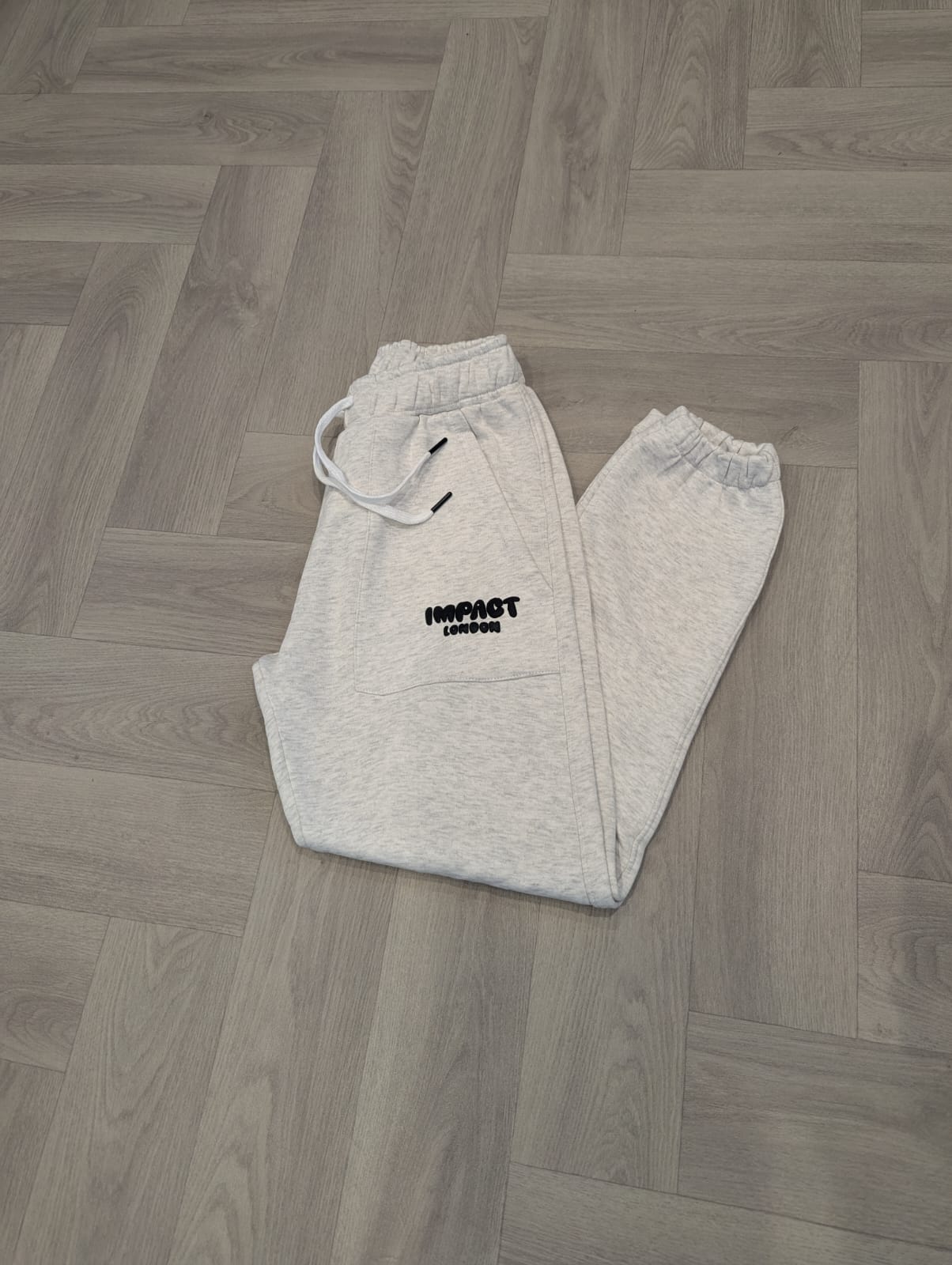 Light Grey Joggers with Black Puff Print