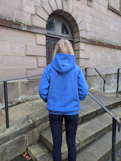 Sapphire Blue Hoodie with a White Printed Logo