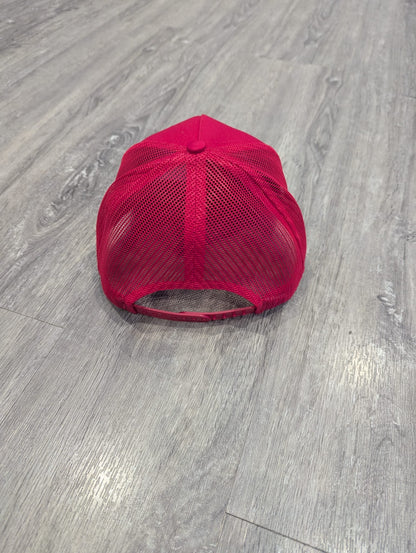 Unisex Red Trucker Cap – White 3D Embroidered Logo