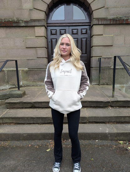 Oversized Off White Hoodie with Brown Sleeves