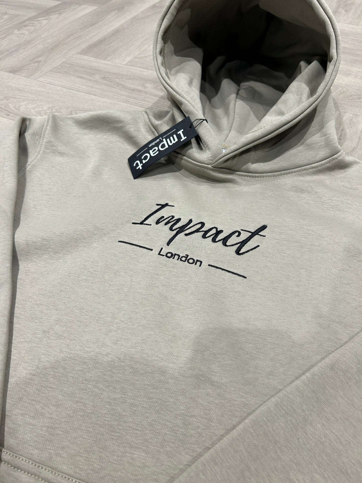 Sand Beige Hoodie with Black Logo