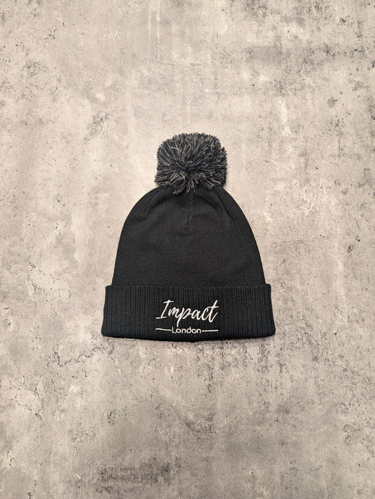 Adult's Unisex Black Beanie with Pom Pom