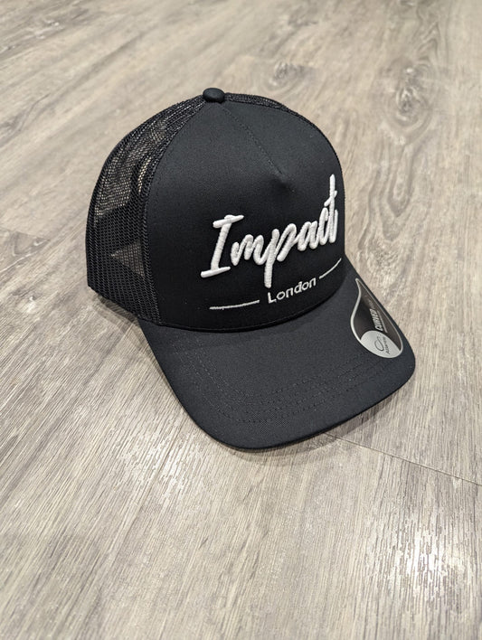 Black Trucker Cap with White 3D Logo