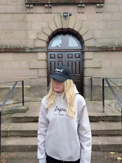 Black Strapback Cap with White Embroidery Logo