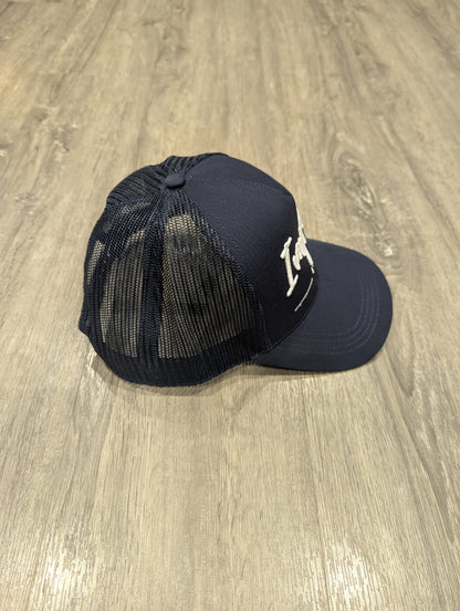 Navy Trucker Cap with White 3D Logo