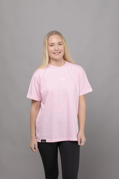 Adult's Baby Pink T-Shirt with White Logo