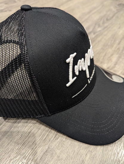 Black Trucker Cap with White 3D Logo