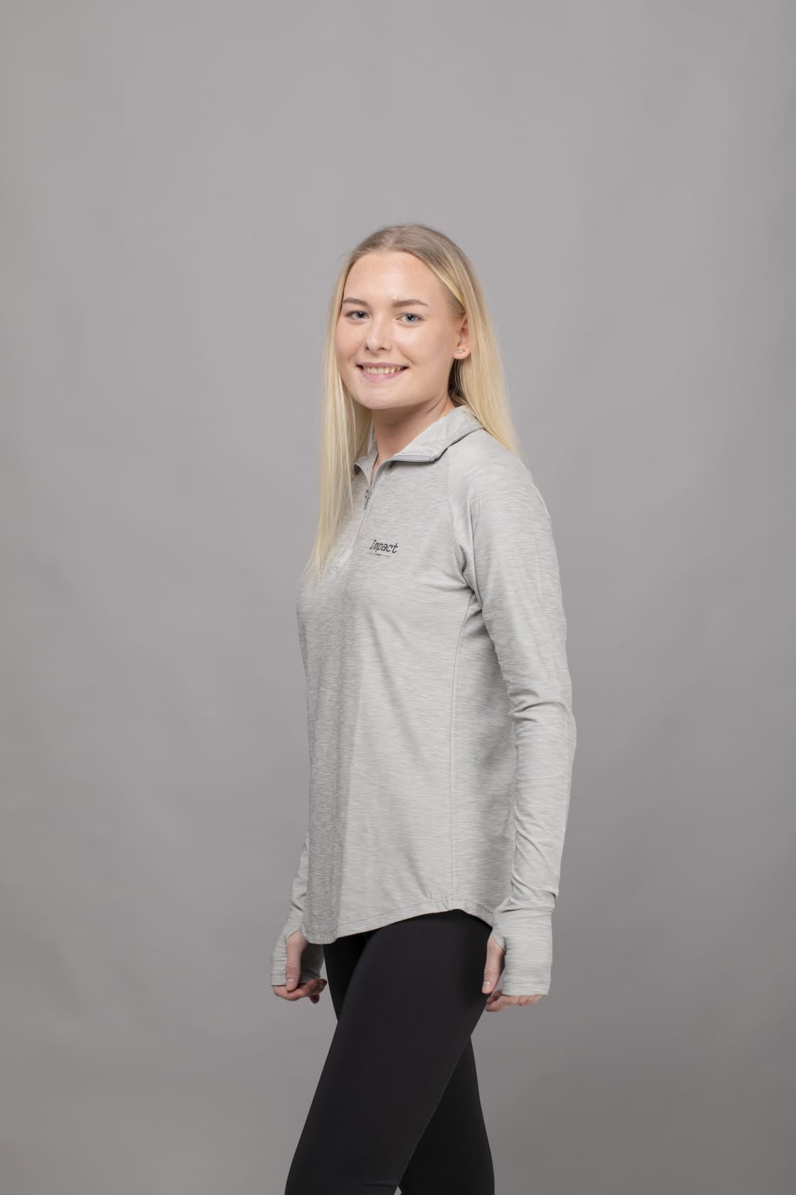 Women's Grey Long Sleeve 1/4 Zip Top