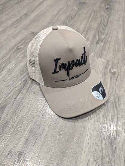 Beige Trucker Cap with Black 3D Logo