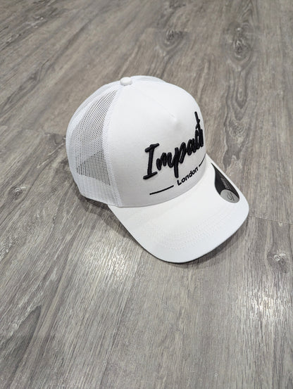 White Trucker Cap with Black 3D Logo