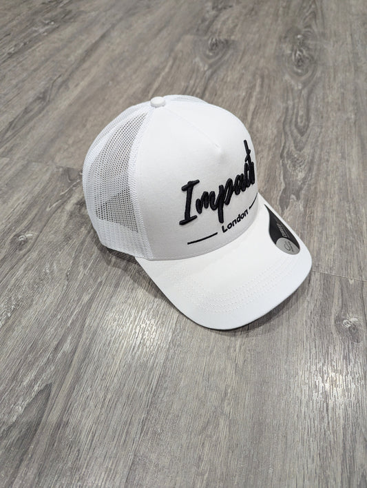 White Trucker Cap with Black 3D Logo