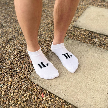 White Ankle Socks with Black Logo