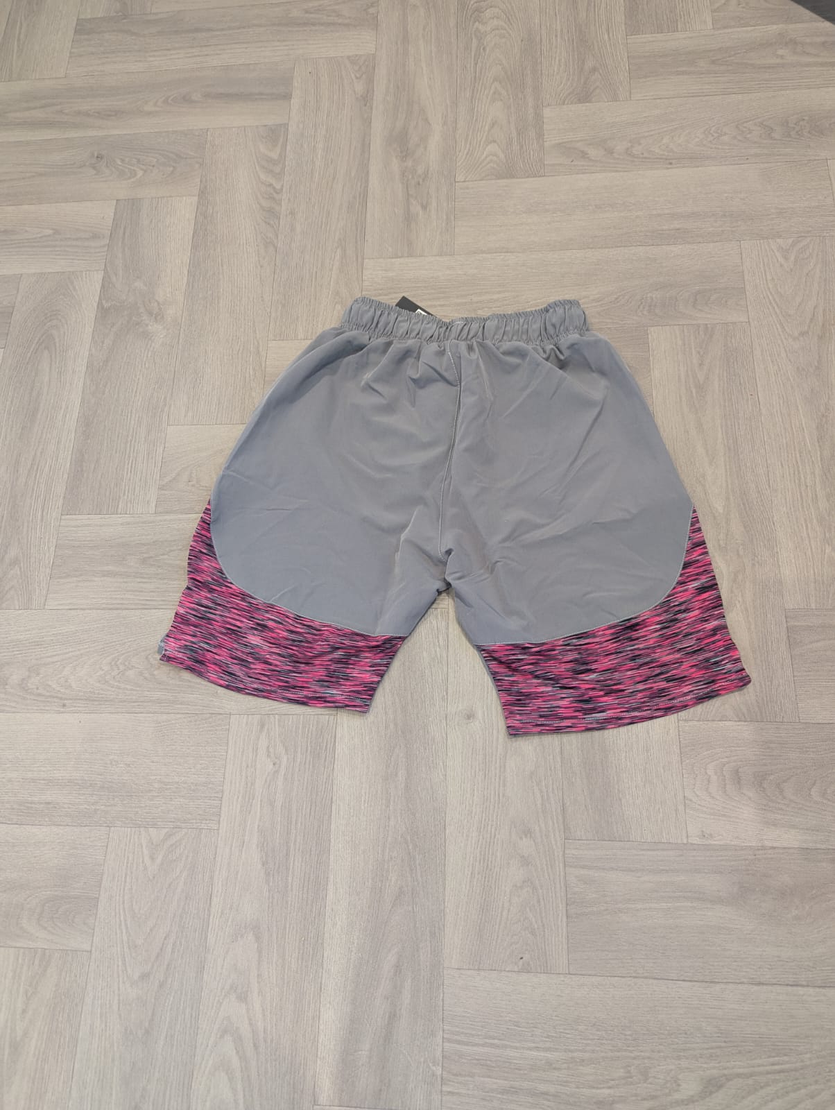 Unisex Grey Shorts with Pink Textured Panel