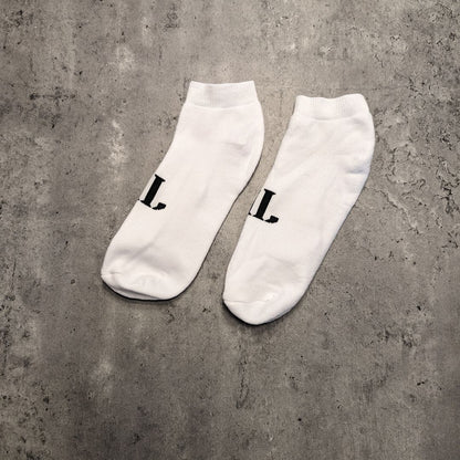 White Ankle Socks with Black Logo